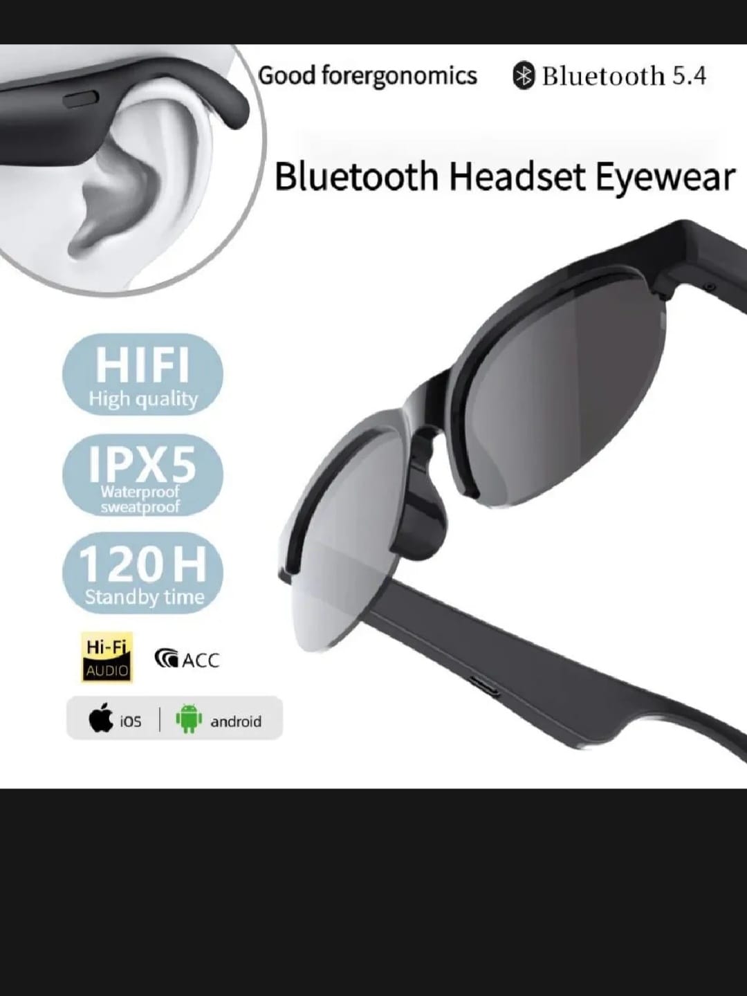 Wireless Audio Bluetooth Sun Glasses | Bluetooth Sunglasses UV Protection Waterproof Stereo Sound Quality Bluetooth Headphone Glasses