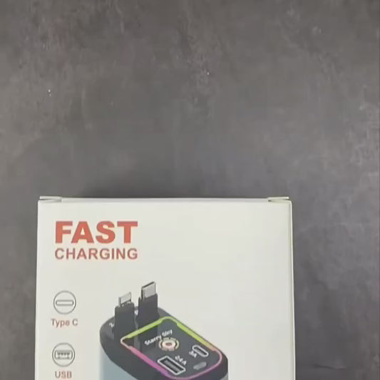 Retractable Car Charger with Starlight Type-C 120W Car Charger Adapter 4 in 1 Car Phone Charger with 2 USB Ports Star Top Light